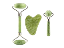 Kit De Rodillo De Masaje Facial 3 En 1 Y Almohadilla De Jade Gua Sha Para Reducir La Hinchazón Y Las Líneas De Expresión.
