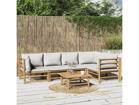Conjunto 6 de muebles de jardín VIDAXL bambú con cojines gris claro