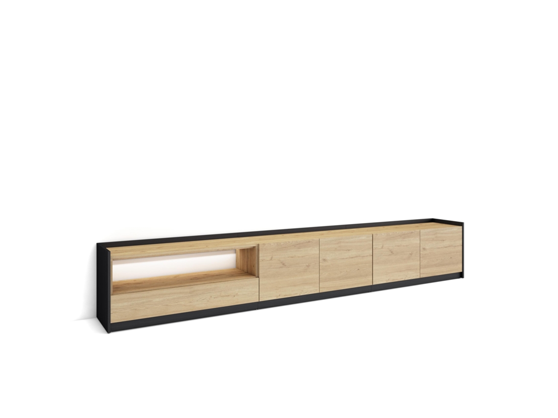 Mueble Tv, Televisión, 310x37x50cm, Para Tv Hasta 80", Led, Roble Y Negro