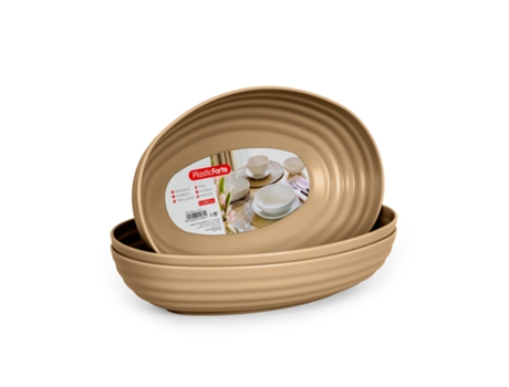Juego de 3 Bandejas Ovaladas Clásicas Reutilizables PLASTIC FORTE (Oro - 1L)
