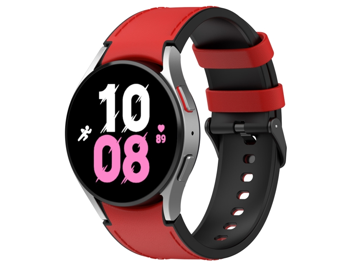 Bracelete Para Samsung Galaxy Watch 5 (40mm/44mm) - Silicone E Couro Preto - Fivela (tamanho S) - Vermelho