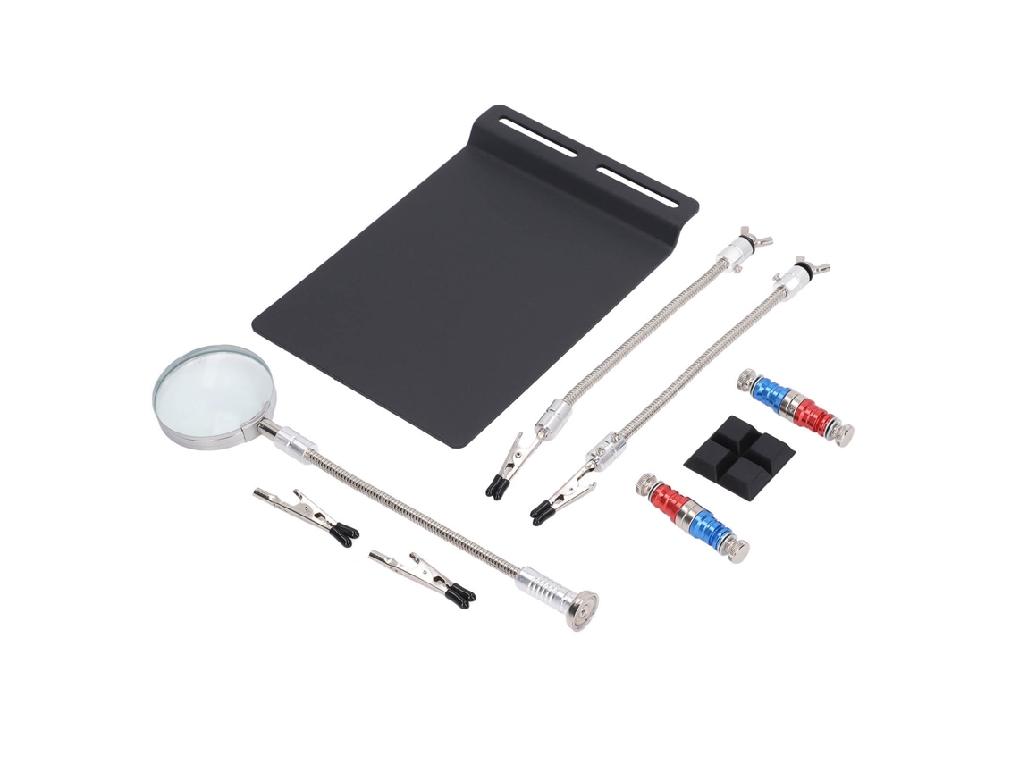 Pinzas De Soldadura Con Brazos Flexibles Ajustables Y Lupa 3x Para Reparación De Placas Base.