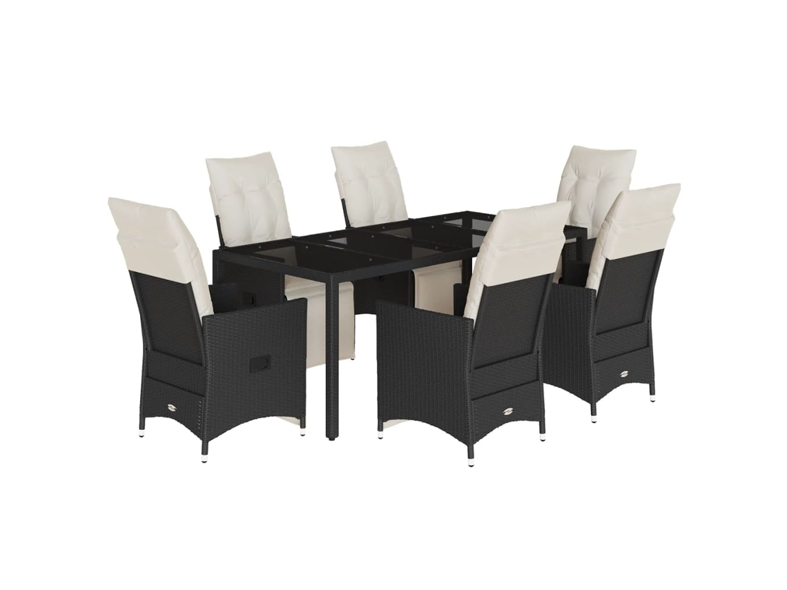 Maison Exclusive - Juego de comedor de jardín de 7 piezas con cojines de mimbre, negro