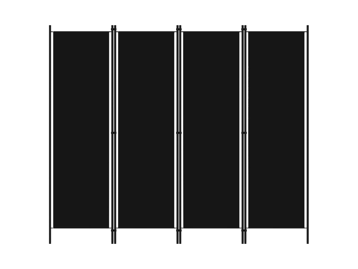 Biombo separador de ambientes, 4 paneles, 200 x 180 cm, tela negra y hierro, Dec030904