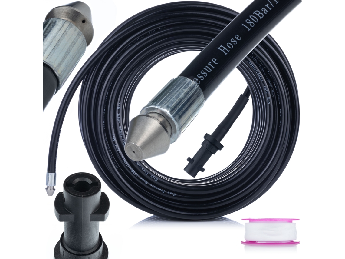 Manguera de 2 m para limpieza de desagües – 1+3 boquillas | 16 bar | Compatible con la hidrolimpiadora Kärcher K2-K7