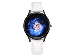 Reloj De Pulsera Unisex De Cuarzo De Piel Sintética Con Esfera Redonda Blanca Para Negocios Y Decoración Del Hogar.