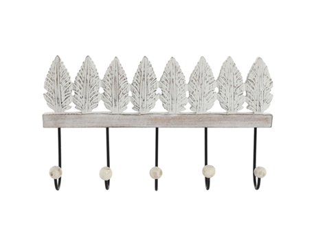 Perchero de Pared HOME ESPRIT Blanco Negro Metal Madera de mango Hoja 41 x 6,5 x 16,5 cm