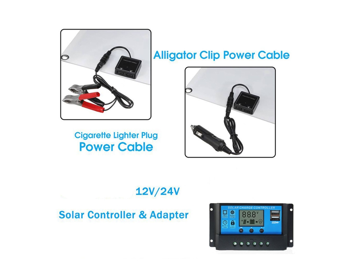 Kit De Panel Solar Monocristalino De 18 V Y 25 W Con Controlador Pwm De 12/24 V Y 100 A Y Cargador Usb Dual Impermeable Para Vehículos Recreativos Marinos.
