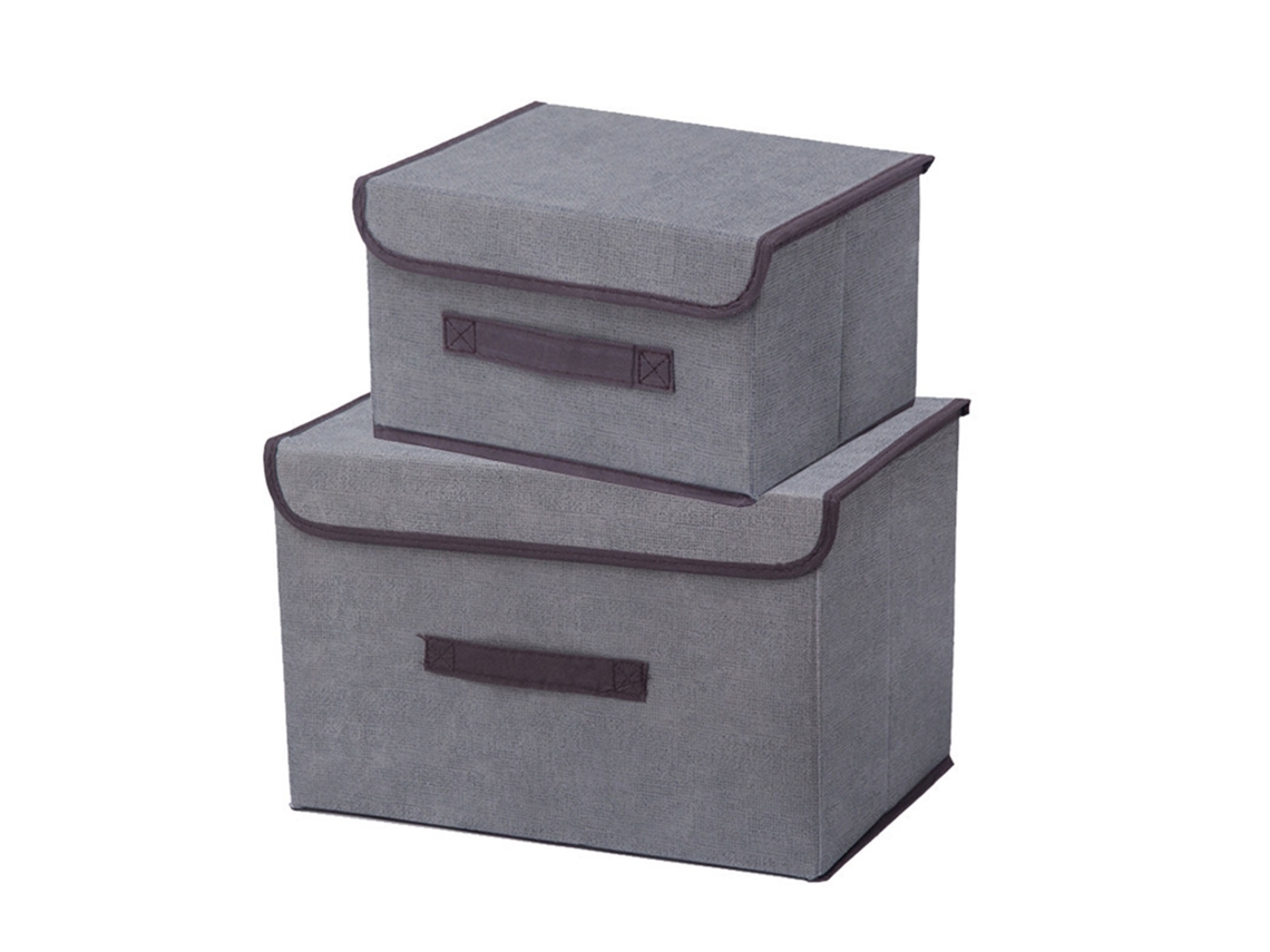 Caja De Almacenamiento De Tela Plegable Con Tapa Para Ropa, Color Gris.