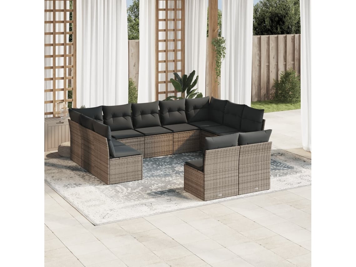 Conjunto de sofás de jardín de 11 piezas DKD Home Decor con cojines de mimbre gris