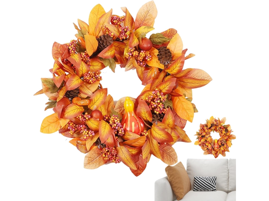 Corona De Otoño Corona De 50 Cm Con Bayas Y Arce Para Porche, Decoración Del Hogar, Puerta, Ventana
