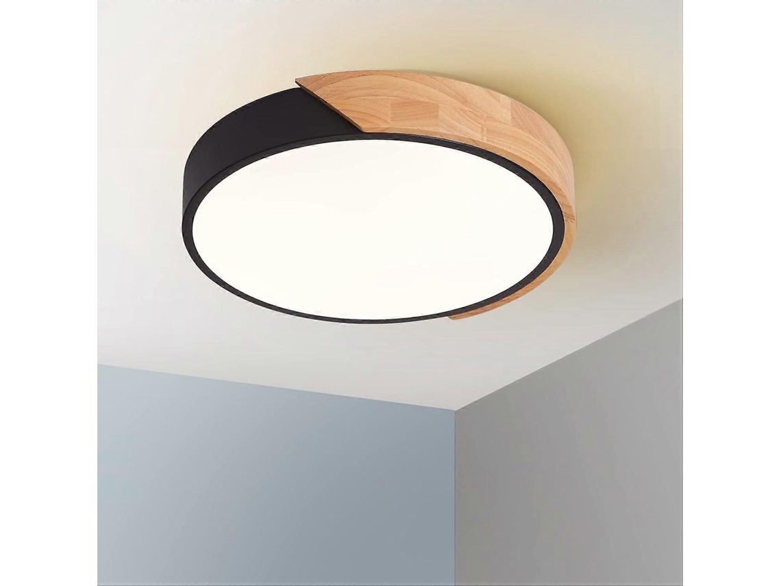 Rebe-lámpara De Techo Led 24w Empotrada Redonda Negra 30cm 2400lm 3000k Ultra Delgada Madera Ahorro Energía