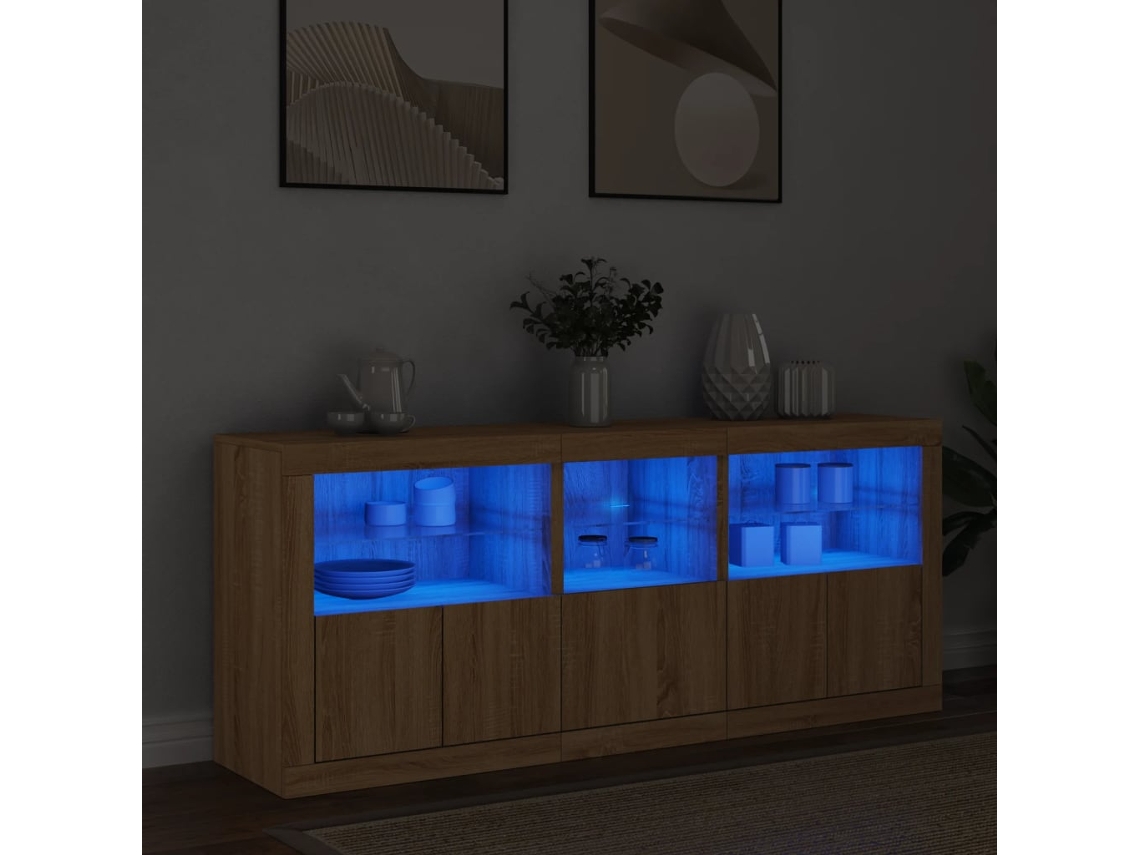 Aparador Con Luces Led Roble Sonoma 162x37x67 Cm
