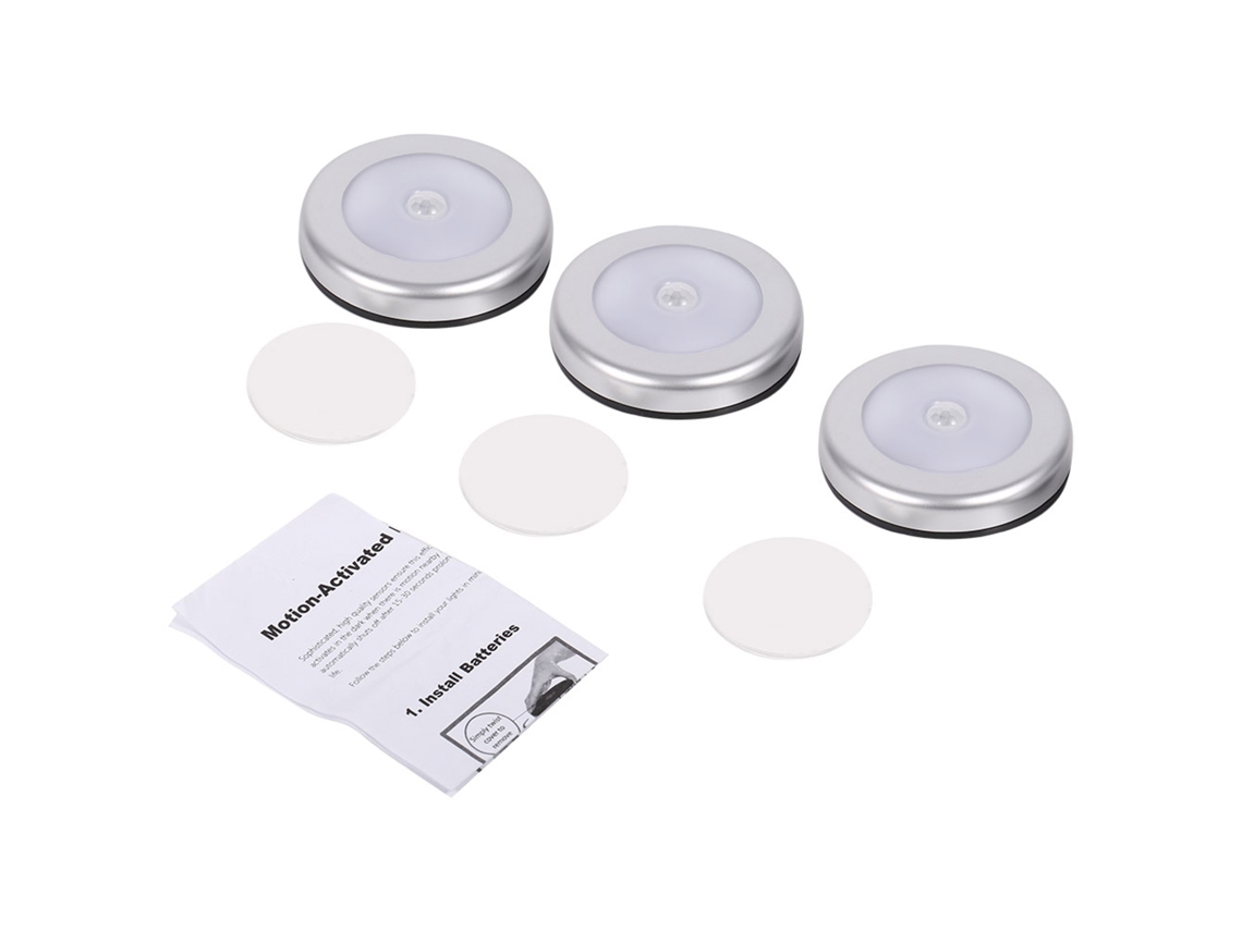 2026-3 Piezas Luz Nocturna Inalámbrica Con Sensor De Movimiento Pir Automático 6 Led Batería Redonda