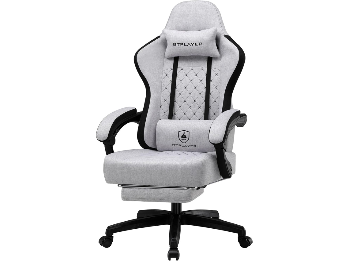 Silla Gaming Gtplayer, Silla De Oficina, Diseño Ergonómico, Asiento Con Muelles Y Reposapiés, Tela, Blanco-gris