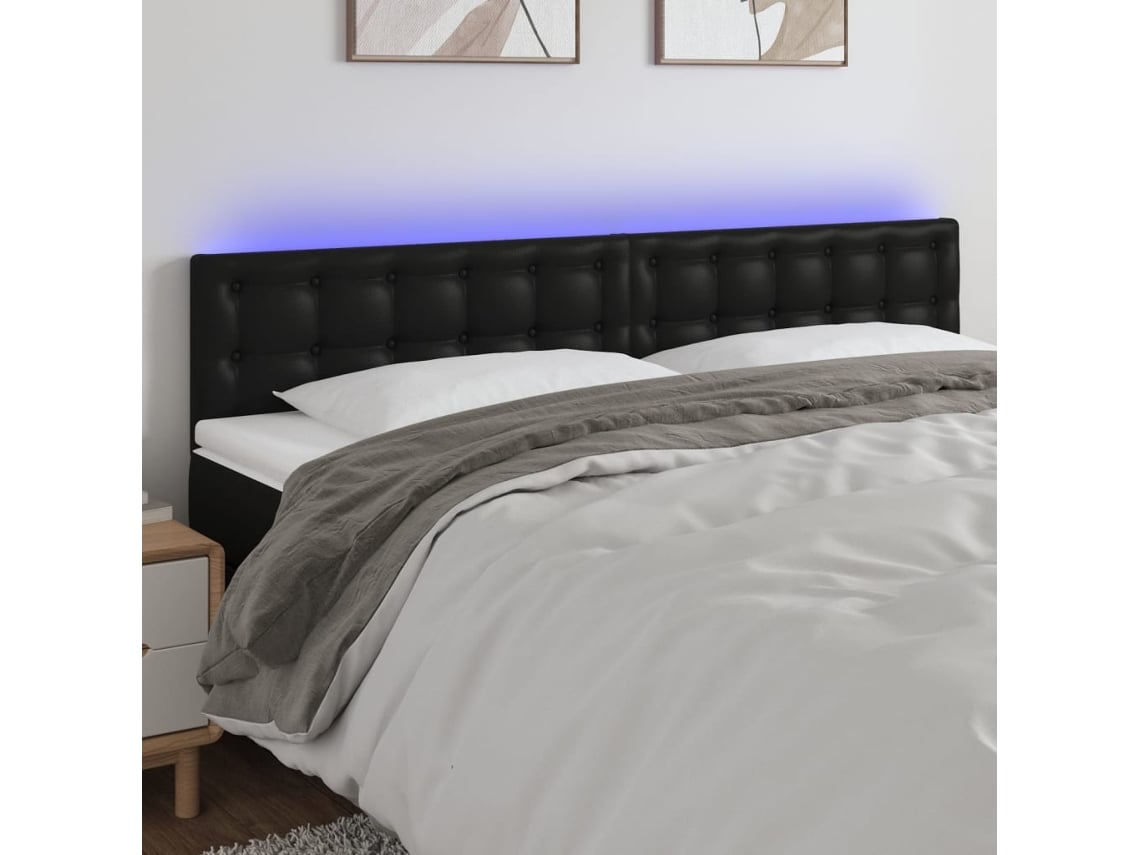 Cabecero Con Led Cuero Sintético Negro 200x5x78/88 Cm