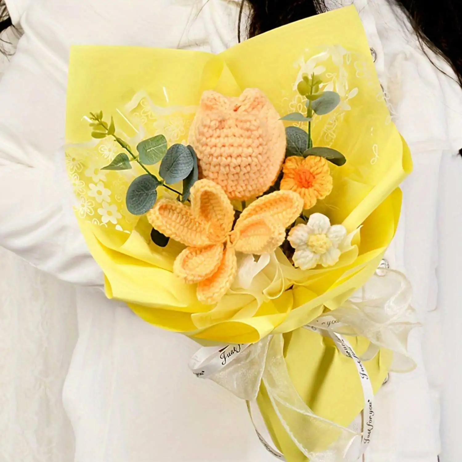 (amarillo) Ramo De Tulipanes Tejido A Mano, Un Regalo Perfecto Para Mujeres.