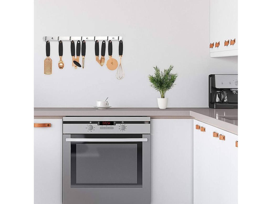 Set De 7 Utensilios De Cocina Moderno Acero Inoxidable Plateado En Bronce Con Mango Antideslizante
