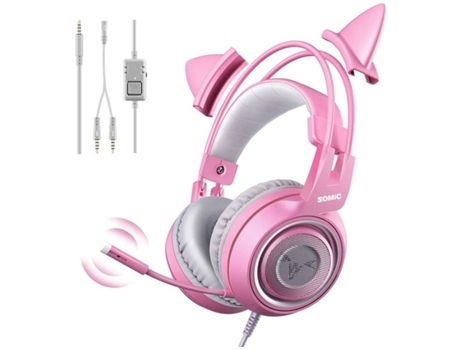 Auriculares Gaming ENZONS con ajuste de volumen del micrófono para Xbox One Ps4 Iphone Pc Gato extraíble para niñas E