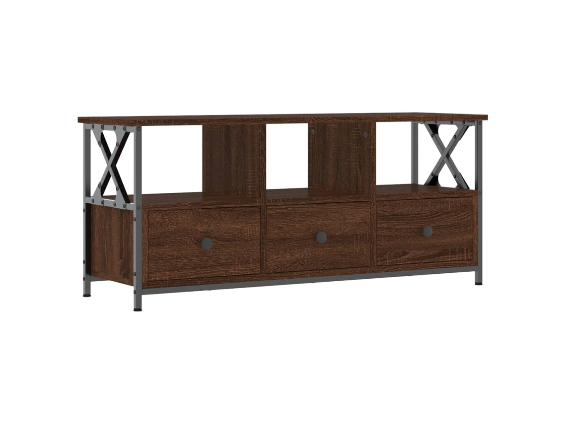 Maison Exclusive - Mueble Tv Hierro Madera Contrachapada Roble Marrón 102x33x45 Cm
