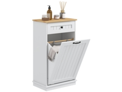 Armario De Baño Con Cajón Y Cesta Para La Ropa Sucia Antivuelco, 52x33x90cm, Blanco.