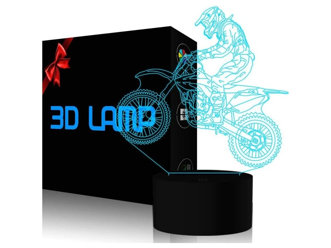 Luz nocturna de motocross 3D, 7 colores, USB