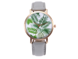 Reloj De Pulsera De Cuarzo Para Mujer Zhoulianfa Con Correa De Pu Y Estampado De Hojas (gris)