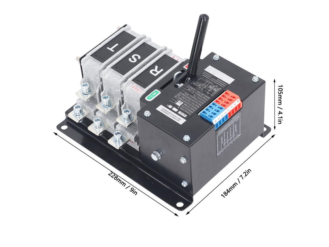 Interruptor de transferencia de potencia doble de 3 pines, interruptor de milisegundos, montaje con tornillos, modos automático/manual, CA 400 V 125 A