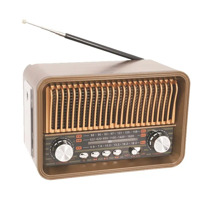 (color Café) Radio Portátil Multibanda Con Altavoz Bluetooth Inalámbrico, Linterna Led, Tarjeta Tf, Unidad Flash Usb E Interfaz Aux.
