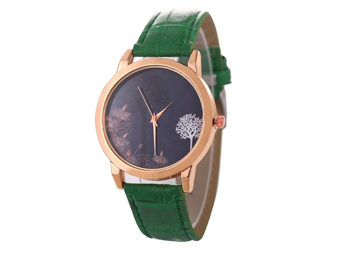 Reloj De Pulsera De Cuarzo Para Parejas Con Correa De Piel Sintética, Estilo Sencillo, Esfera Redonda Verde.