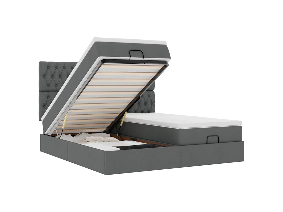 Maison Exclusive - Estructura Cama Otomana Colchones Tela Gris Oscuro 200x200cm