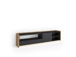 Mueble Tv, Televisión, 207x37x50cm, Para Tv Hasta 80", Led, Negro Y Roble