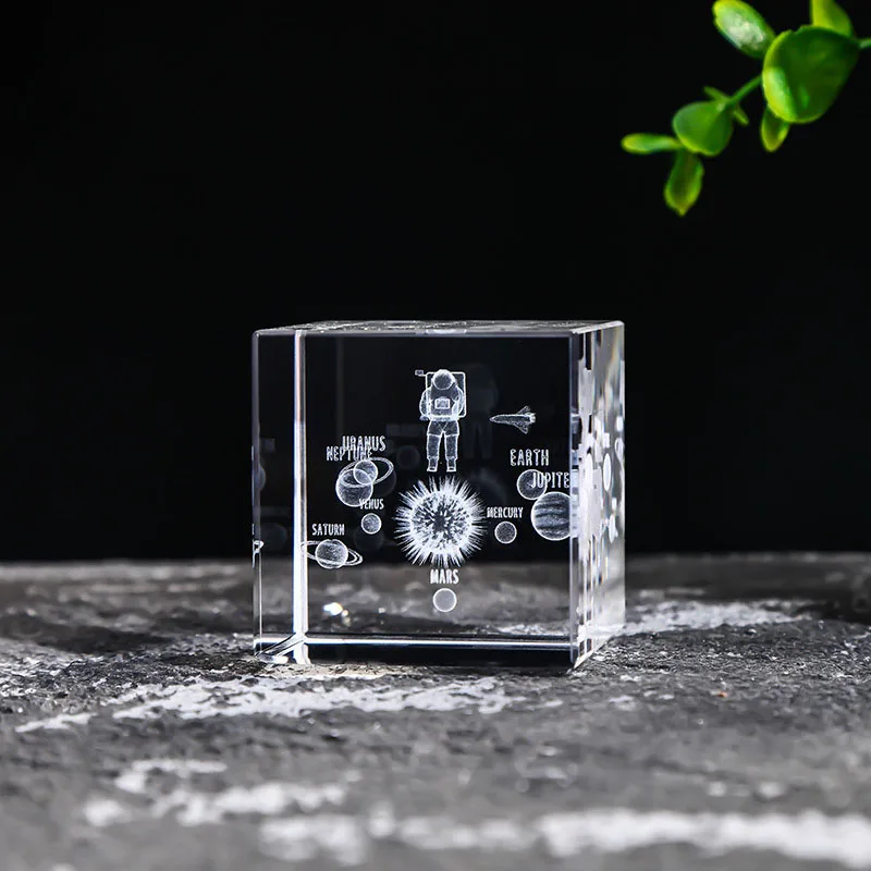 (estilo 9 40mm) Cubo De Cristal Quadrado Com Gravação A Laser 3d - Série Astronômica