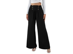 2026-24098-pantalones Anchos De Lino Para Mujer Verano Alto Elastic Waist Playa Trousers Xxl Negro