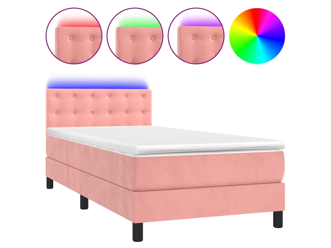 Maison Exclusive - Cama Box Spring Colchón Y Led Terciopelo Rosa 80x200 Cm
