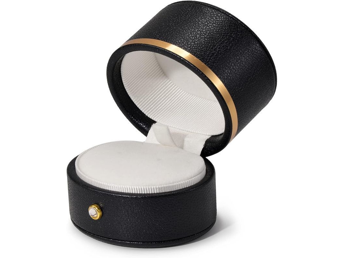 2026-caja De Anillo De Cuero Para Compromiso Boda Joyería Caja Regalo Multifuncional Negro