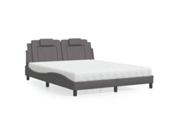 Cama Con Colchón Cuero Sintético Gris 160x200 Cm