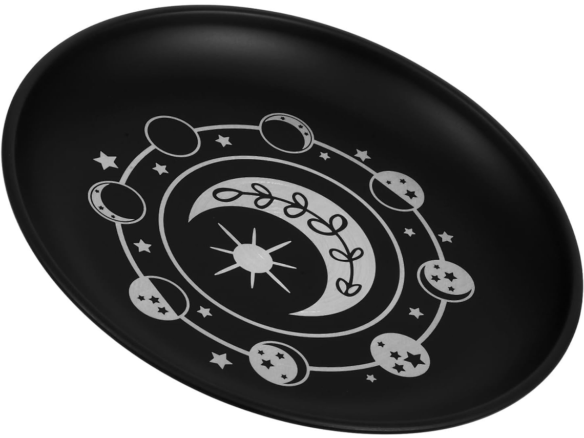 Bandeja Decorativa Redonda De Acero Inoxidable Negro Con Bordes Redondeados.