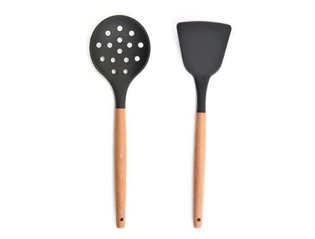 Juego de utensilios de cocina de silicona de 2 piezas para encimera, utensilios de cocina de madera estilo 6