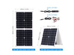 Panel solar plegable de 50 W (modelo 2026) con salidas de CC, USB y tipo C, de alto rendimiento y resistente al agua (IP65) para autocaravanas, coches, barcos y dispositivos electrónicos.