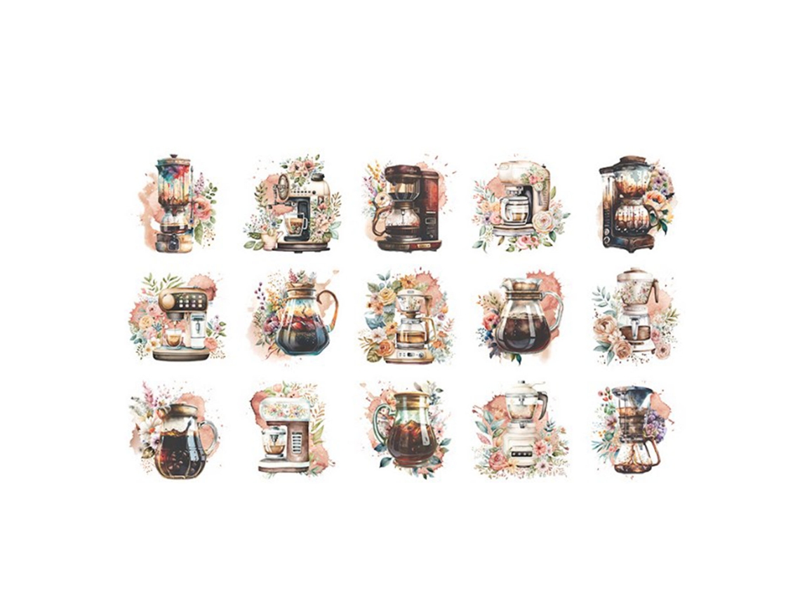 30 Pegatinas De Scrapbook Con Tema Café, Pegatinas Autoadhesivas Para Diy, Scrapbooking Y Álbumes De Fotos, Patrones Ricos