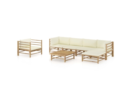 MAISON EXCLUSIVE Set de muebles de jardín 7 piezas bambú y cojines blanco crema