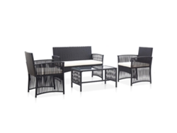 Conjunto de jardín de 4 piezas DKD Home Decor con cojines de mimbre negros
