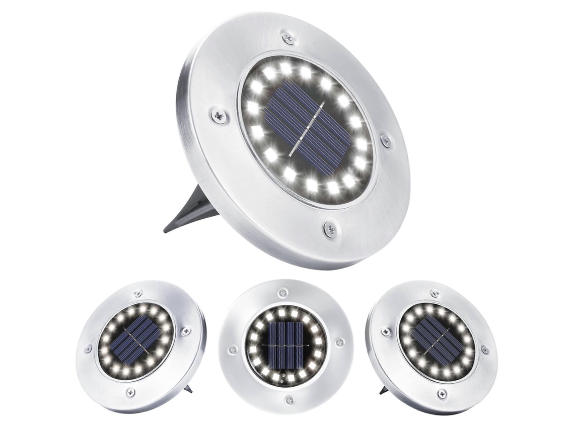 Rebe-luz Solar Jardín, 4 Piezas 16 Led Recessed Spotlight Exterior Impermeable Acero Inoxidable Para Camino Terraza Patio