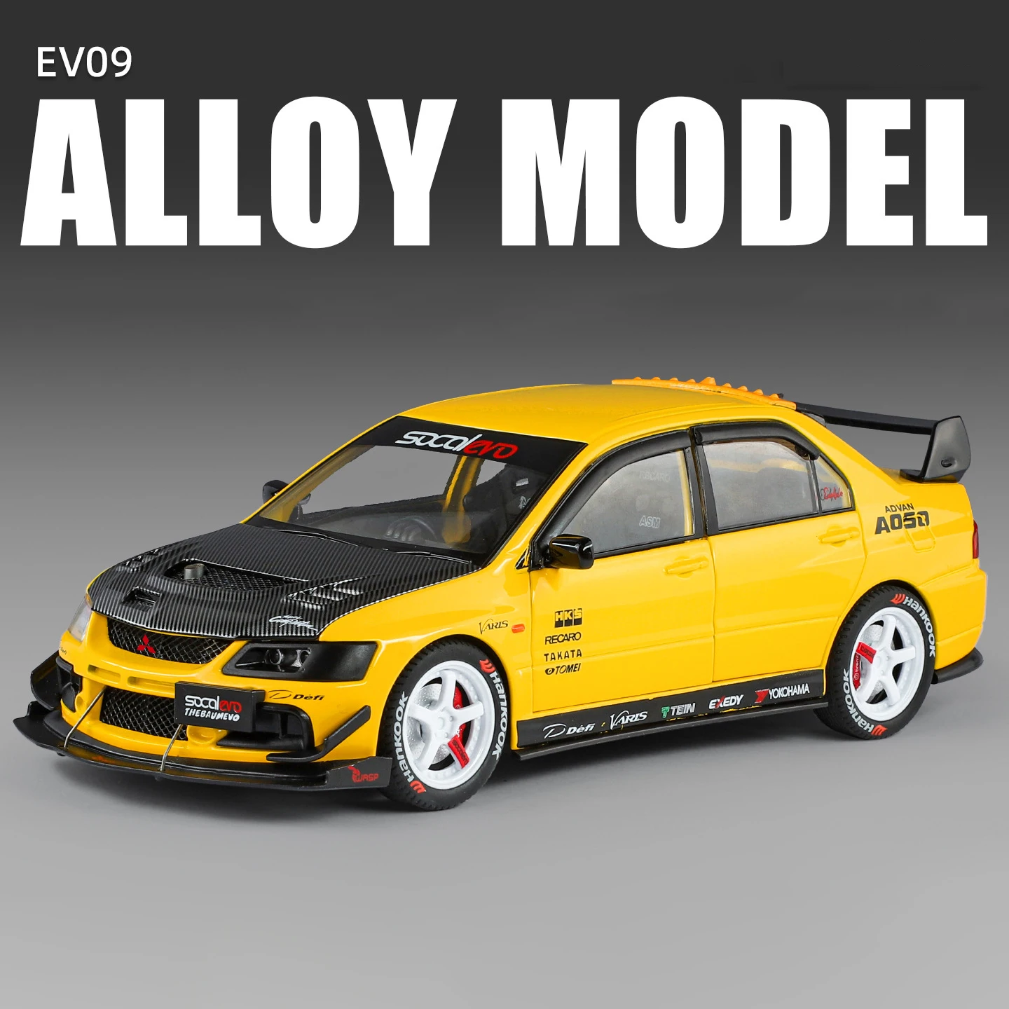 (amarillo) Coche Modificado A Escala 1:24, Modelo De Metal Fundido A Presión Con Efectos De Sonido Y Luz - Un Juguete Para Niños