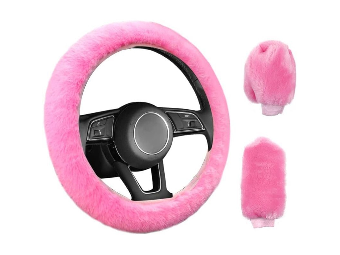 2026altiro-paquete De 3 Fundas Elásticas Universales Antiderrame Para Volante De Coche, Color Rosa, Con Textura Afelpada (38 Cm)