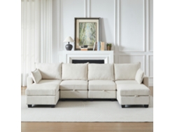 Sofá Modular 6 Plazas - U, Chaise Longue, Almacenamiento, Chenilla - Beige