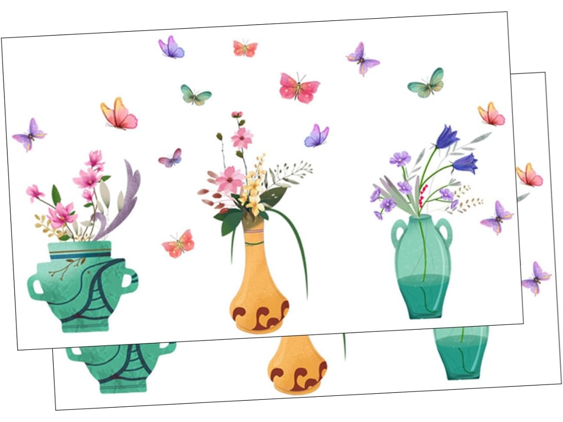 Juego de 2 pegatinas decorativas de pared de PVC con flores - Fáciles de quitar y limpiar - Ideales para la cocina o el dormitorio - GOKOCO