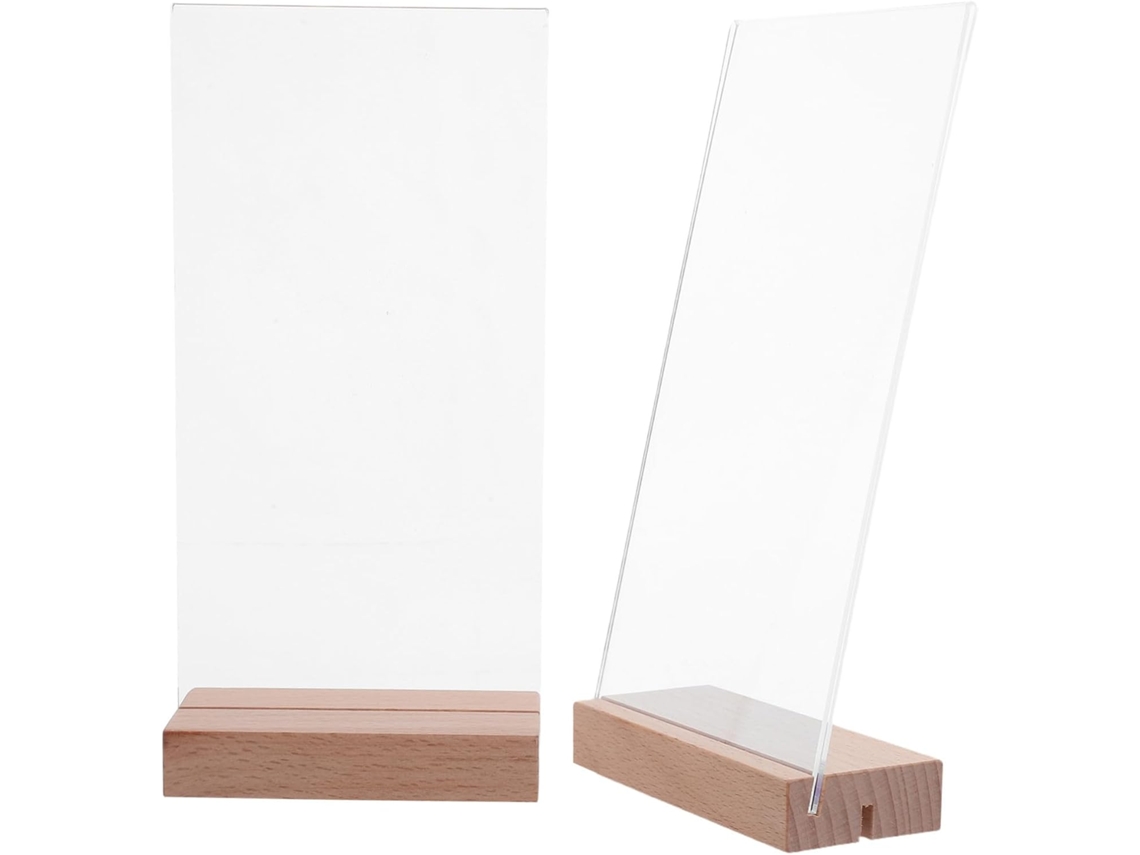 Soporte Para Menús De Acrílico Transparente De 2 Piezas Con Base De Madera, Soporte Para Póster Vertical Y Angular.