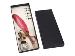 Set De Pluma De Pluma Artesanal Retro Grabado Acero Inoxidable Para Firma Regalo Decoración Mesa Rojo Grande